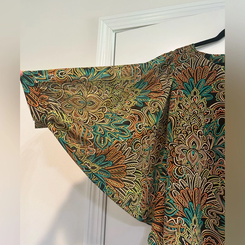 Bob Mackie Blouse Womens Plus 1X Colorful Wearable Art Batwing Dolman Lined Top - Picture 7 of 11